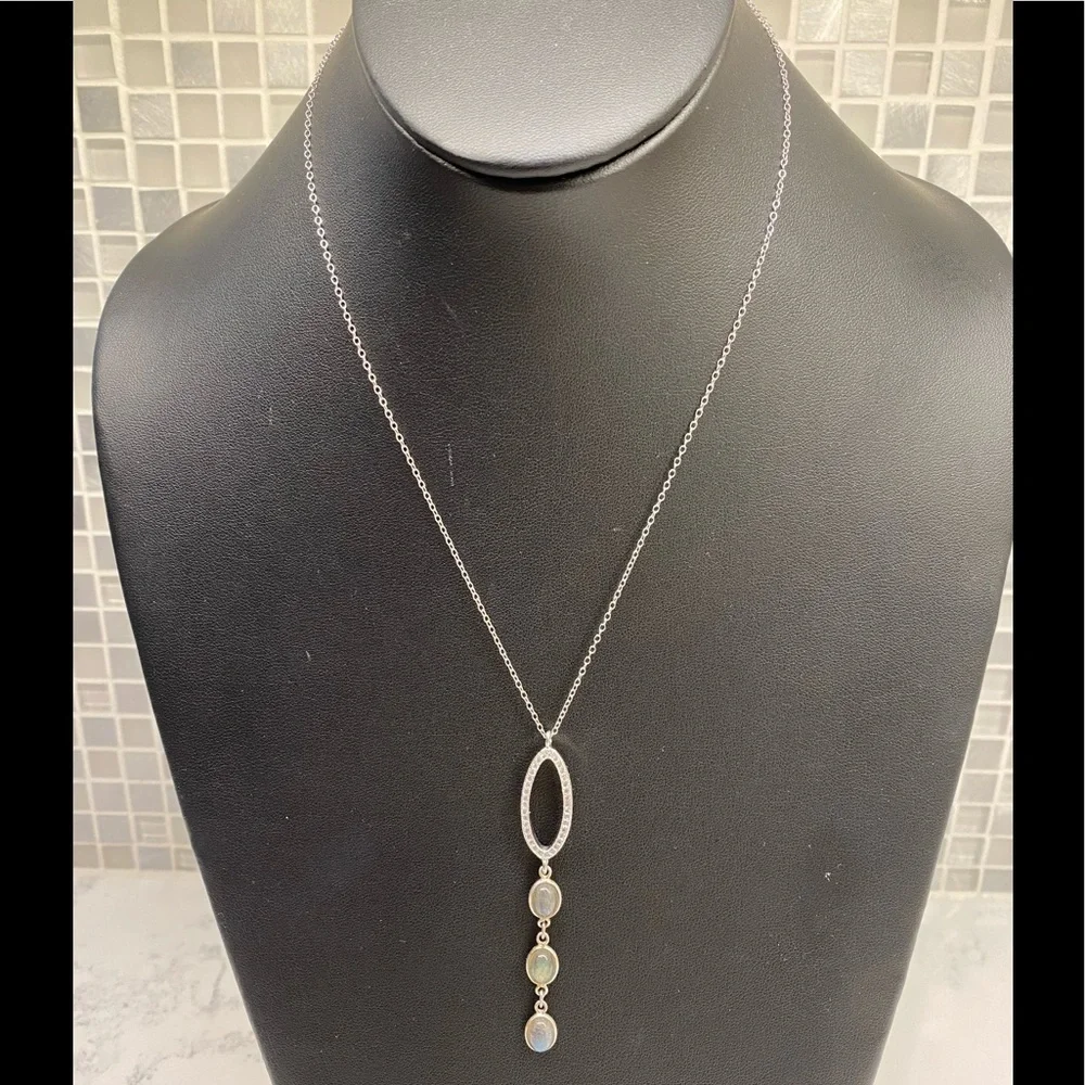 Silver (A) CZ Oval Pendant with druzy drop stones